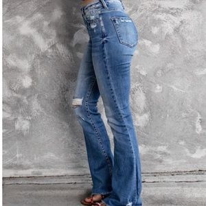High-rise Distressed Flare Jeans Size Large NWT